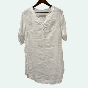 100% Linen Tunic Top Dress Made in Italy European Beach Resortwear White Size L